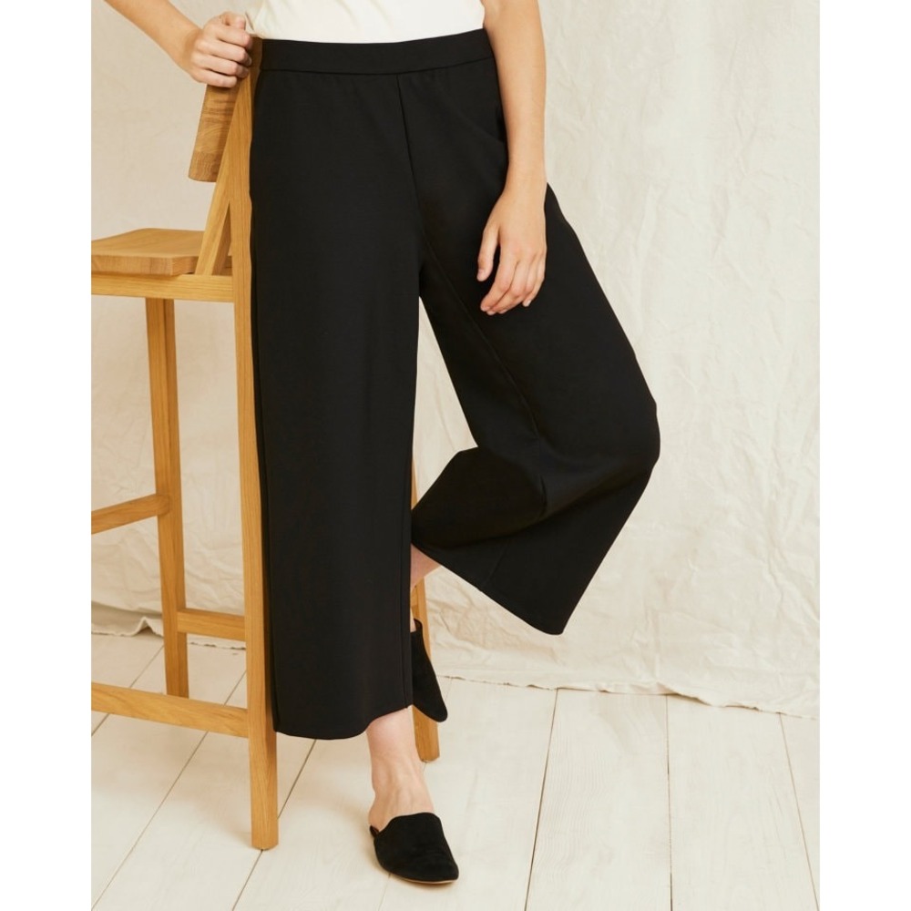 Eileen Fisher Ponte Cropped Wide Leg Pants in Black Size Large Quiet Luxury